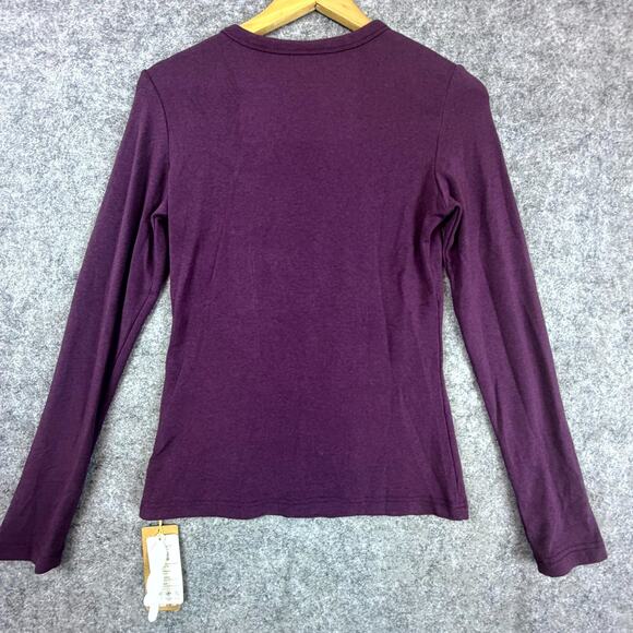 OGL Move Eco Mousse Placket Top Womens Medium Purple Stretch Asymmetrical Button - Picture 2 of 7